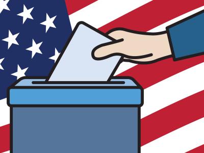 Tegning af stemmeurne og amerikansk flag