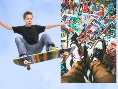 Bannerbillede af skater og tegneserie
