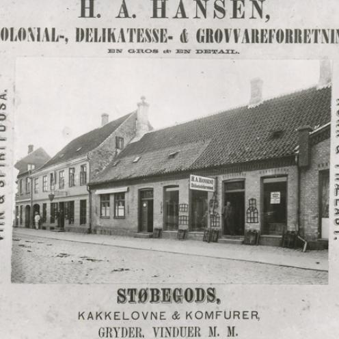 Gl. foto af "reklame" for H.A.Hansen forretning