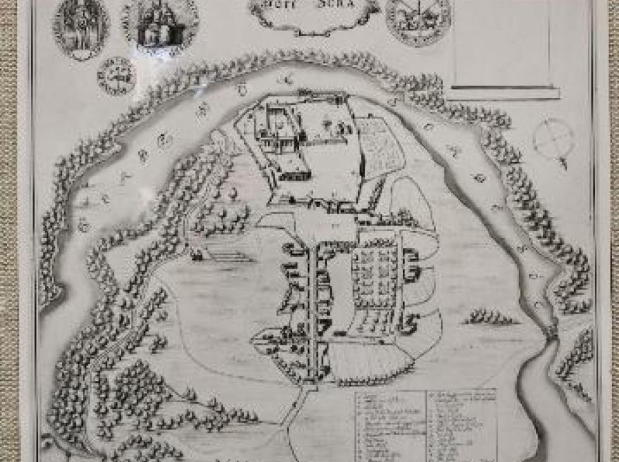 Resens kort over Sorø 1655. Kortet viser Sorø kloster og kirke. Det et af de ældste kort, der haves over Sorø