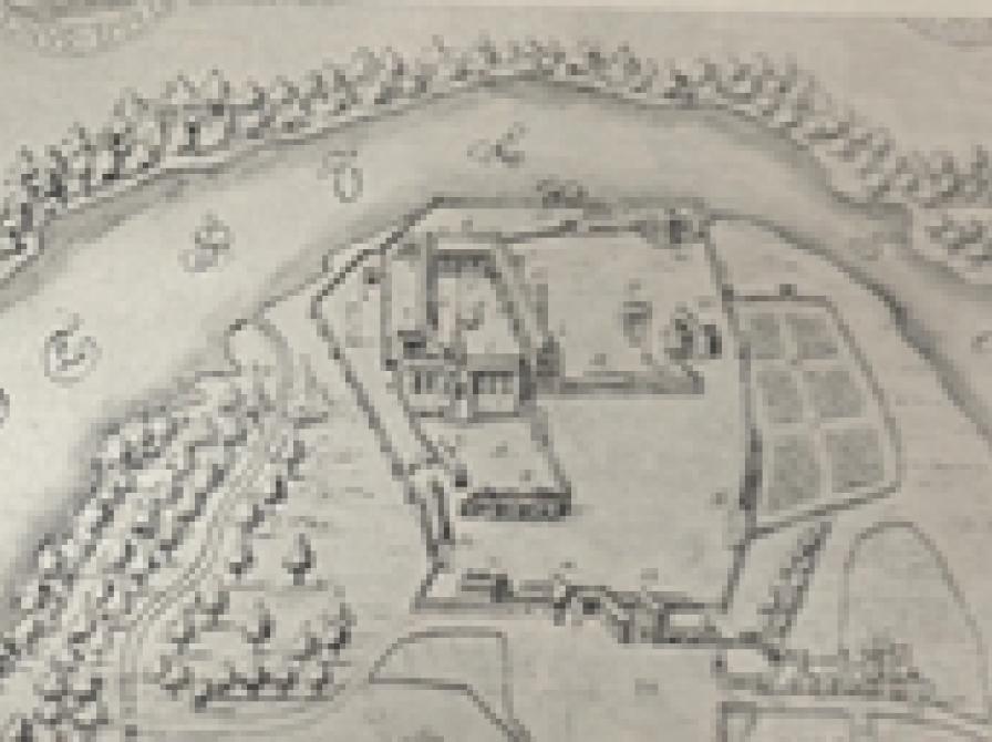 Tegning af det gamle Akademi og park