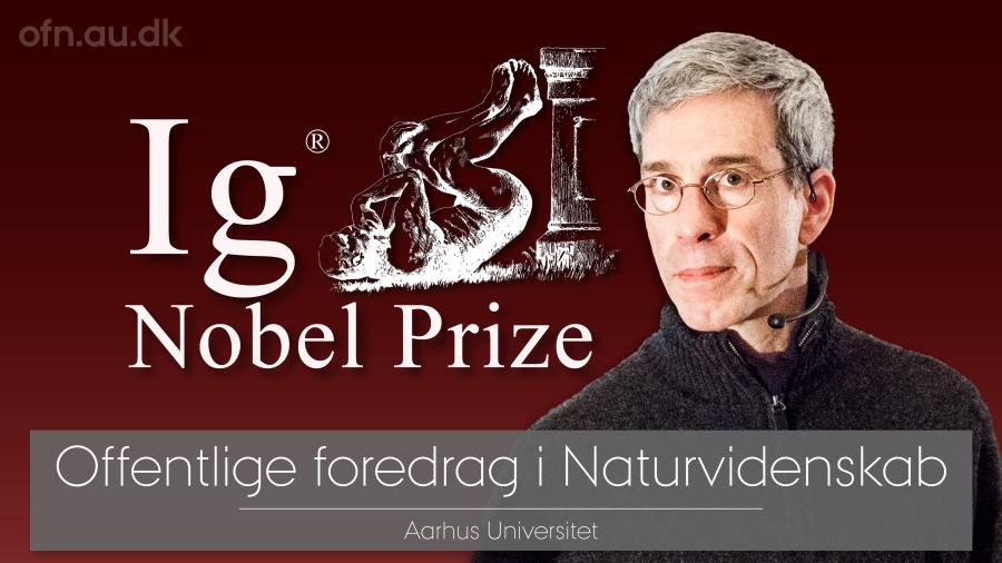 Signaturbillede til foredraget 'Ig Nobel Prize: first laugh, then think'. På billedet ses Marc Abrahams, grundlæggeren af Ig Nobel-prisen, ved siden af "the Stinker" som er den officielle maskot for Ig Nobel Prize