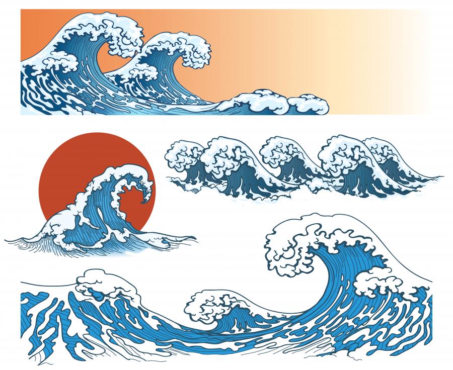 Japansk træsnit af bølger